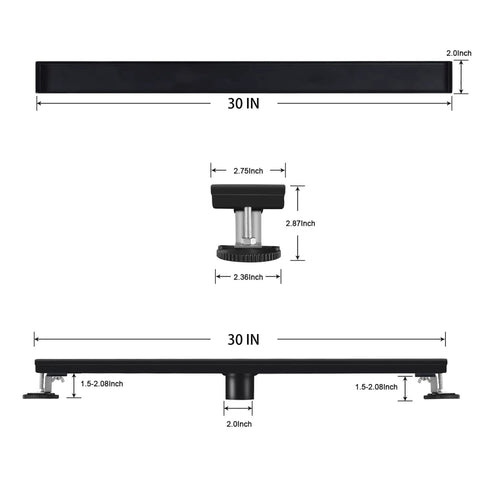Diagram of 30 Inch Linear Shower Drain With Tile Insert Matte Black Cover And Hair Strainer Brushed 304 Stainless Steel Floor Drain dimensions