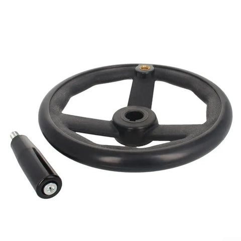 Robust Plastic Three Spoke Hand Wheel With Revolving Handle Milling Machine Tool Shaft Control Durable Grip For Heavy Duty Industrial Jobs Smooth Operation And Reliable Performance, black plastic hand wheel with handle