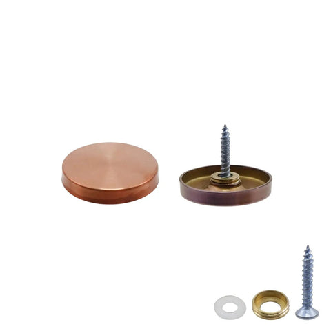 Slick Vintage Brushed Screw Caps With Rust Proof 304 Steel For Wall Mirrors And Coffee Tables Easy Grip Decorative Fasteners In Warm Red Copper Finish Top Notch Hardware For Quick Room Refresh Set Of Twelve, showcasing cap design.