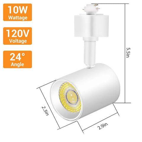 Close-up of Five Color Adjustable Eight Light LED Track Lighting Kit With Six Point Six Foot H Type Rail, spotlight dimensions.