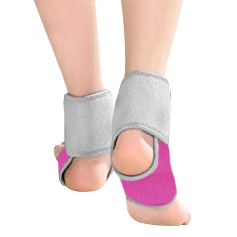 Child wearing 2 Pack Adjustable Nonslip Ankle Tendon Brace For Kids Sports And Dance Foot Support Stabilizer Wraps with pink neoprene.