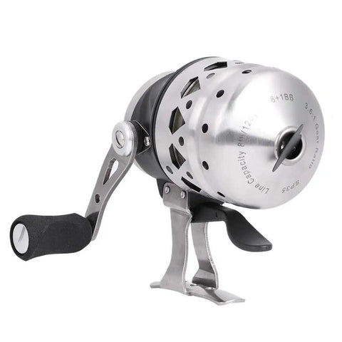 Ambidextrous Spincast Fishing Reel With Stainless Steel Build, 15Lb Line Capacity, 55 Yds, 3.6:1 Gear Ratio, 8Lb Drag shown on white background