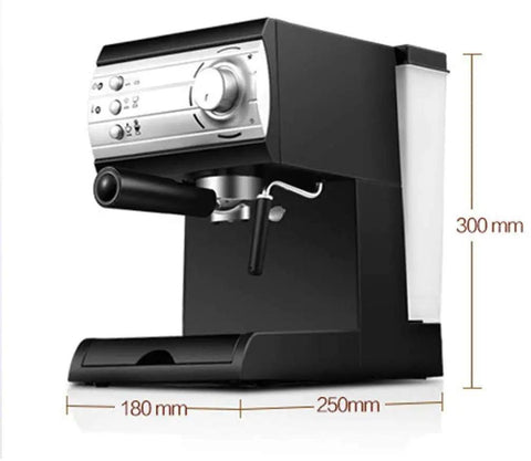 Fire Weekend Brew Setup Featuring A Powerful Espresso Machine With Built In Steam Milk Frother Wand For Authentic Cafe Style Cappuccino And Bold Latte Brewing In Deep Black, compact design with controls.
