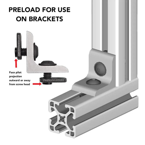 5/16-18 Flanged Button Head Socket Cap Screw Bolt With Slide-In Economy T-Nut Combo 0.687 Inch Length Black Zinc Finish 25 Pack Perfect For 8020 15 Series Aluminum Framing Builds shown in aluminum extrusion.