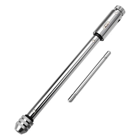 Adjustable Ratchet Tap Wrench T Handle For M5 To M12 Taps With 295mm Body, showing steel jaws and knurled chuck.