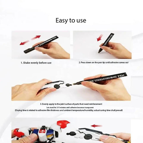 Premium Joint Reinforcement Glue Pen For Action Figures And Scale Models Fast Dry adhesive application steps with hands and action figure joints.