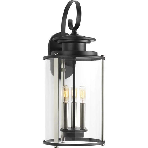 Three Light Outdoor Large Wall Lantern From Squire Collection With Clear Glass And Matte Black Finish Traditional Exterior Wall Light