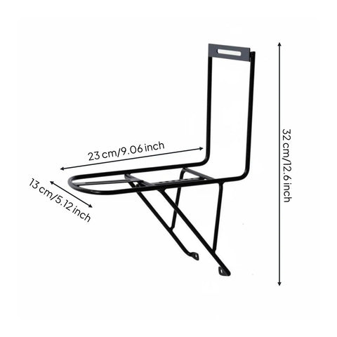 Front Fork Cargo Rack For Bikes: Go-To Gear For Bikepackers And Commuters, Fits 34-40mm Forks, Steel, Black, Side View with Dimensions