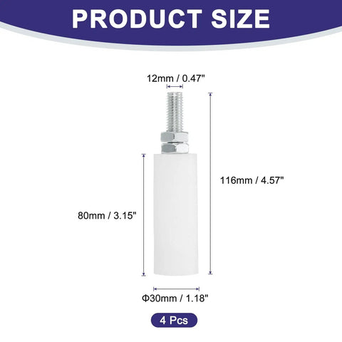 4 Pack Slide Gate Guide Rollers 3 Inch Nylon Wheels With 30 X 80 mm Size And 12 mm Thread Universal Door Pulley, white