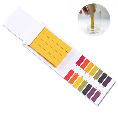 All In One Litmus Paper Test Kit With 80 Pcs pH Strips For Water And Soil Testing 1 To 14 pH Range showing strips and color chart