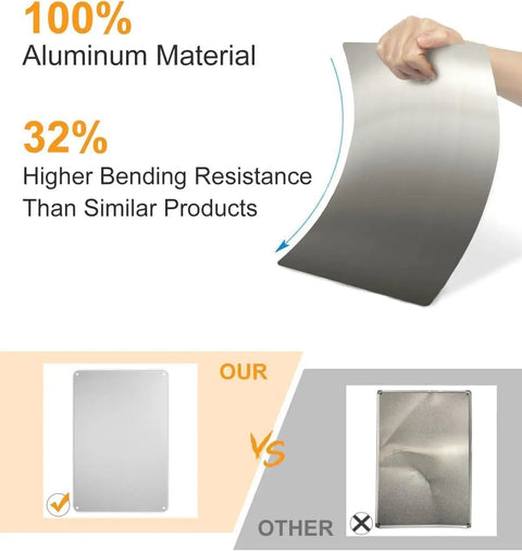 Hand holding aluminum sheet, showing higher bending resistance. Our product vs other, highlighting strength and durability.