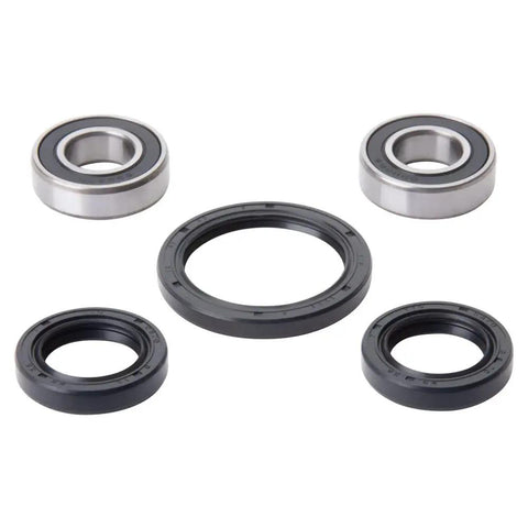 Premium Front Wheel Bearing And Seal Kit Compatible With Honda Trx 90 Atv showing two metal bearings and four black seals.