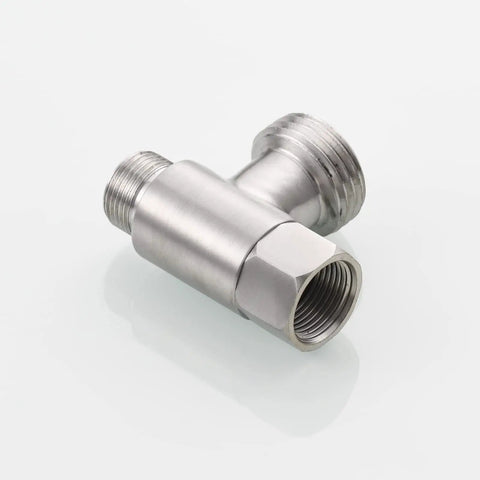 Three Eighths Inch And One Half Inch Stainless Steel Tee Connector With Fittings Nickel Brushed Finish Easy Install Toilet Valve Adapter