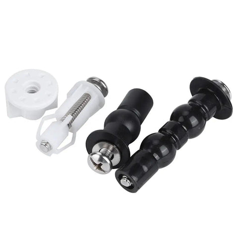 Universal Toilet Seat Bolt Replacement Kit In Stainless Steel Heavy Duty Gear with screws and parts for installation.