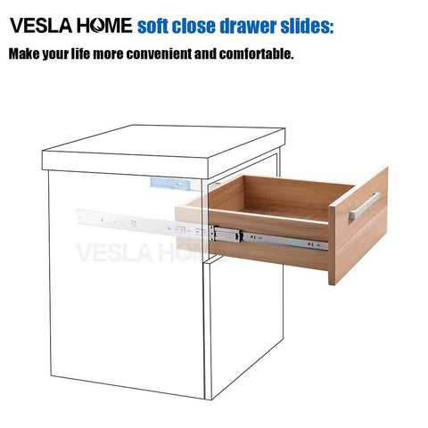 Five Pairs 16 Inch Soft Close Drawer Slides Heavy Duty With Full Extension Three Section Ball Bearing Rails For Side Mount Cabinets 110 Lb Capacity Rust Resistant Cold Rolled Steel Screws Included Brackets Not Included installed on wooden cabinet