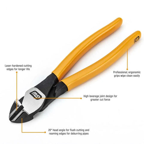 4 Piece Mixed Dipped Material Pliers Set With K9 Jaw Design High Leverage Joint 35 Percent More Cutting Power, angled view