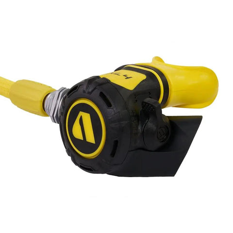 XL4 Plus Octopus Second Stage Regulator With Diver-Adjustable Opening Effort And Venturi Control, yellow accents, side view