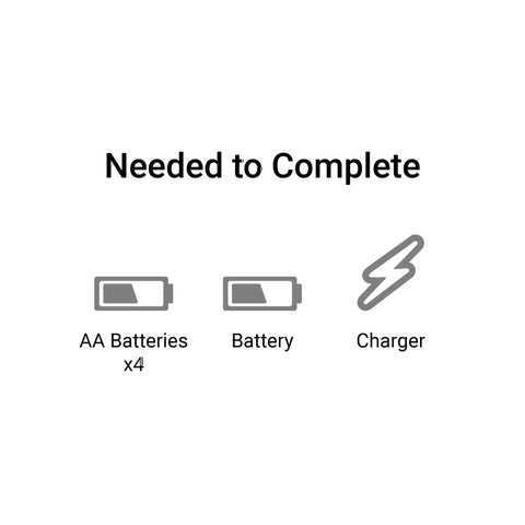 Image showing required components for RBX10 Ryft 1/10 Scale 4WD Brushless RC Truck: AA batteries, battery, and charger not included.