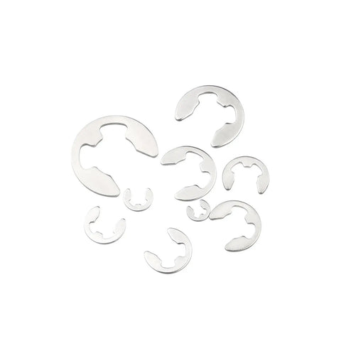 Twenty Piece 304 Stainless Steel E Clip Circlip Retaining Ring Set For Shaft Fasteners M1.2 To M10 M9, assorted sizes display