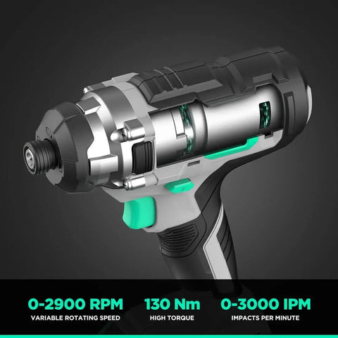 Close-up of the 20V Cordless Drill and Impact Driver Combo Kit showing its all-metal keyless chuck and ergonomic handle design.