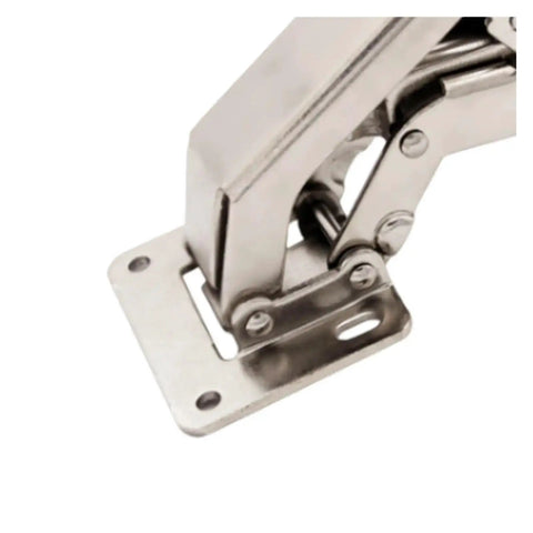 Close-up of rotating concealed cabinet hinges 180 degree frameless hydraulic soft close door fittings, stainless steel, modern design
