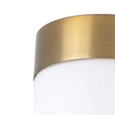 Close-up of glass shade and antique bronze finish of Elevate Four Light Bath Vanity Light In Antique Bronze With Glass Shades, Space Age Mid Century Modern Style, Brushed Bronze And Chrome Finish Options, Perfect For Modern Baths And Retro Chic Dope Vibe.
