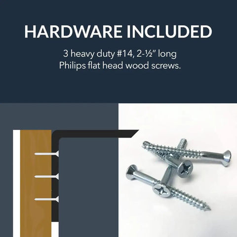 Rock Solid Front Mount L Bracket Heavy Duty Steel Countertop Support Low Profile Cabinet Overhang Hardware includes 3 screws.