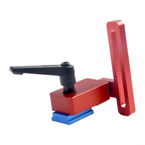 Premium Woodworking T-Slot Stop Limiter With High Accuracy Aluminum Alloy Construction To Nail Exact Chute Lengths And Crush Repeatable Cuts On Standard 30mm Tracks Every Single Time, showing red and blue components.