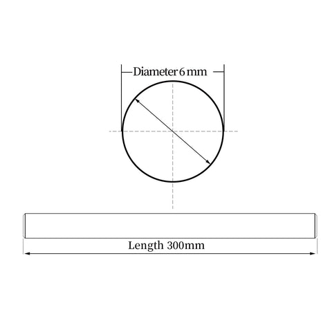 Two Pack 6mm By 300mm Linear Motion Rods For 3D Printers And DIY CNC, diameter and length diagram