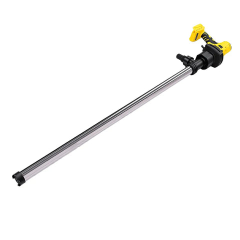 Pissente 18V Lithium Electric Drum Pump Blasts Fluids At 8000RPM With High Speed Transfer Capability For Efficient Industrial Use. Pump assembly with long metallic tube.