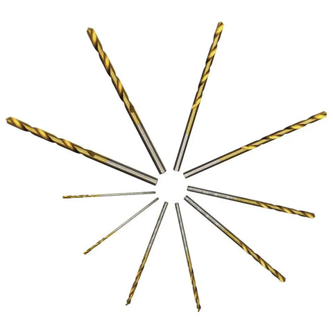 Top Pick 100 Piece Twist Drill Bit Set For Woodworking And DIY Projects With Titanium Plating High Speed Steel Round Shank Hand Electric Drill Tool Kit That Lasts A Long Time - assorted titanium-coated drill bits arranged in a circular pattern.