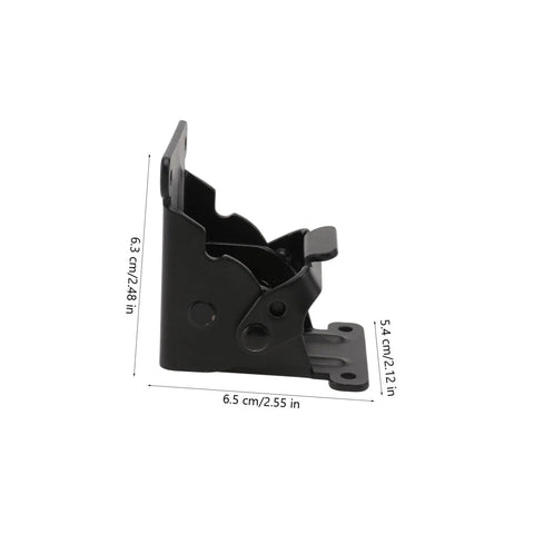 Veemoon folding hinge for tables and chairs, side view, black metal spring hinge with mounting plate