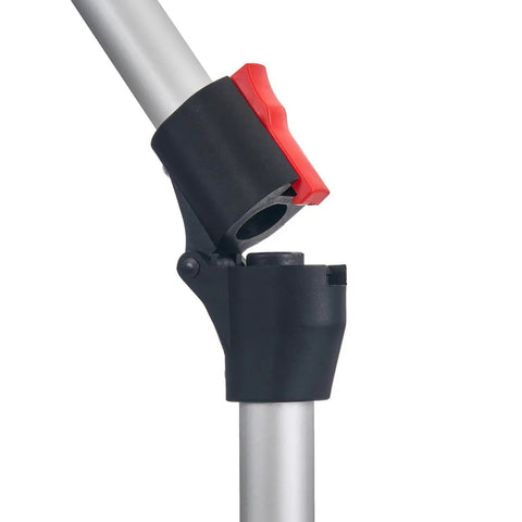 Close-up of the hinge of Hella Portable Foldable Distance Measuring Wheel With Bright Lcd Screen And Built In Carry Strap.