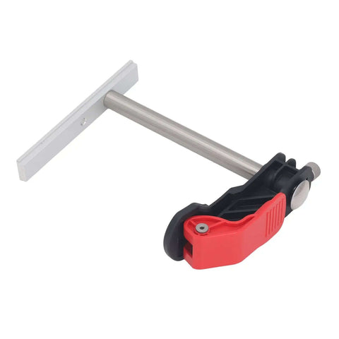 Two Pack Pro Grade Stainless Steel Quick Release Hold Down Clamps For Woodworking with Non Slip Grip, angled side view
