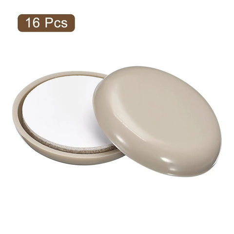 Self-Adhesive Round Furniture Sliders 16 Pack One And A Half Inch Plastic Chair Glides For Carpet Tile Vinyl And Hardwood Floors Gray