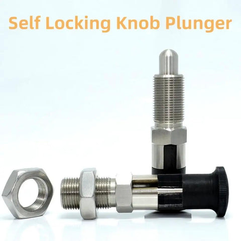 Hella Solid Stainless Steel Plunger Pin For Tool Chest Featuring Self Locking Knob Quick Release Pull Ring Spring Loaded Indexer Lock Fine M8 Precision Thread with hex nut.
