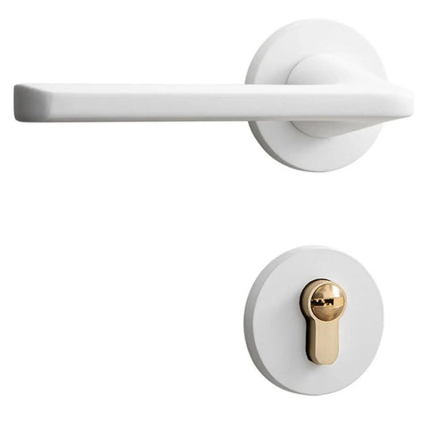Safe And Silent Door Lock Kit With Split Mechanical Handle Latch In White For No Brainer Installation And Quiet Operation