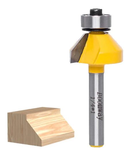 Chamfer Router Bit For Bevel Edge Forming, 45 Degree Cut, Quarter Inch Shank And Quarter Inch Cutting Length, Heavy Duty YG6X