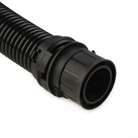 Semi-Pro Vacuum Collection System With Two Meter Hose And Dust Bag Compatible With Electric Drywall Sanders And Self-Primed Sanding Machines For Clean Shop Floor, close-up of flexible black hose connector.