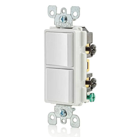 Decora Single Pole AC Combination Switch 15 Amp 120/277 Volt Commercial Grade Grounding 5634-W White in side view