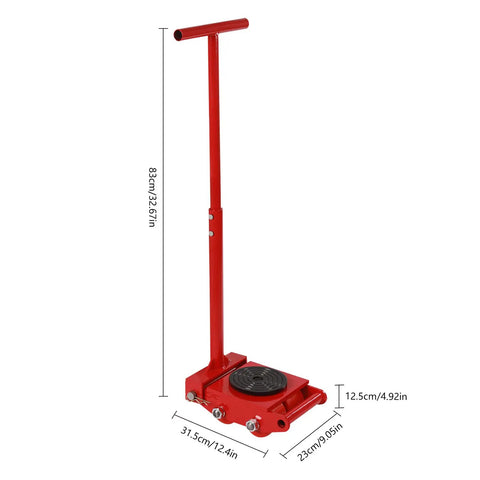 Four Piece Heavy Duty Machinery Skates Delivering Smooth Glide Action To Handle The Heavy Lifting Around The Jobsite Without Breaking A Sweat For Reliable Equipment Moving In Vibrant Red - close-up view with dimensions.