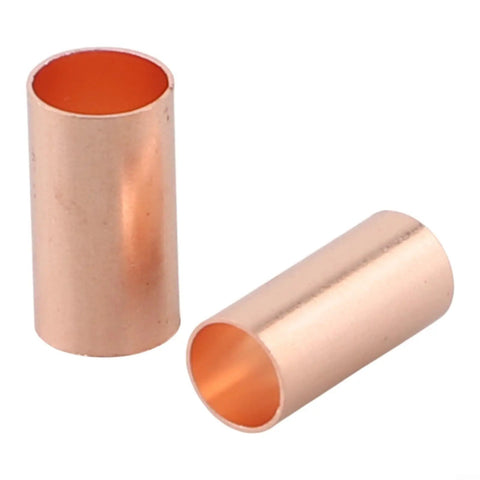 Dope 250Pcs Wire Ferrules Kit featuring 7 AWG Sizes From 6 To 18, Premium Red Copper Non Insulated Electrical Butt Terminals For Serious Auto Marine And Home Wiring Projects That Need Top Tier Connections. Close-up of two red copper ferrules.