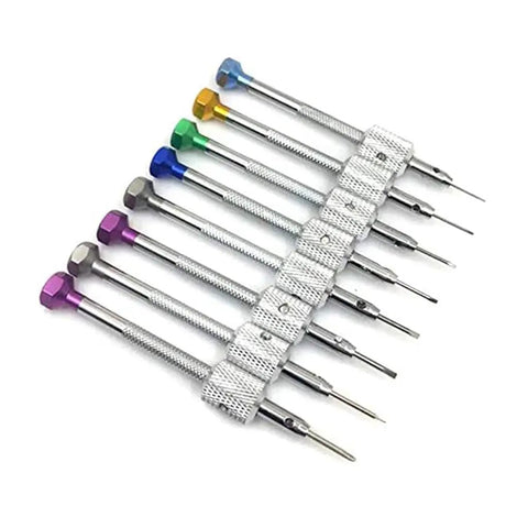 Top Notch Watch Repair Screwdriver Set 8 Piece Precision Tool Kit With Metal Stand For Tiny Screws 0.6mm To 1.6mm Tips Durable Steel Portable