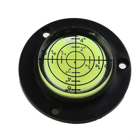 for mini Round for spirit Level for 360 Degree Viewing with a clear bubble and measurement markings on a black base.