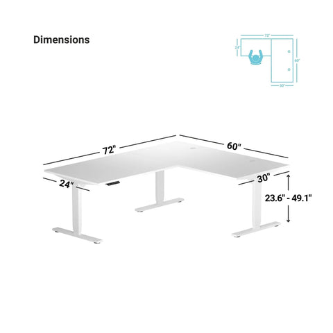 Dimensions of Top Shelf Electric Height Adjustable L Shaped Corner Desk With Legit Silent Lift 72 By 60 Inch Sit Stand Computer Workstation.