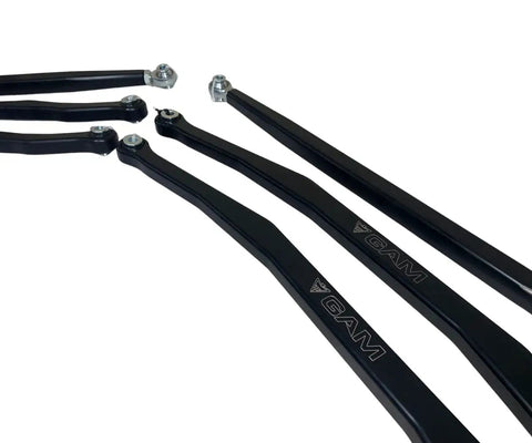 Beefed Up Radius Arms For Maverick X3 72 Inch Heavy Duty Upper And Lower High Clearance Rods With Adjustable Alloy Heim Bearings And Black Anodized Finish, black radius arms with heim joints