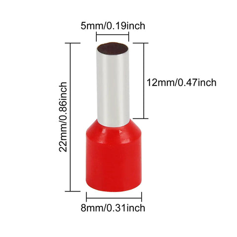 100 Pcs Wire Ferrules Kit 8 AWG Ferrule Connectors End Terminals E10 12 Crimp Connectors Red For Screw Terminal Projects Car Audio Speaker Wiring Industrial Electricians DIYers red insulated ferrule, 5mm opening, 12mm tube