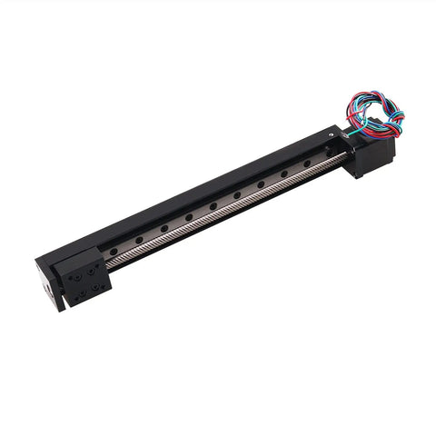 Dead Simple CNC Linear Guide Stage Packed With A Reliable T6 Lead Screw Stepper Motor Actuator in black with aluminum slide, 24V