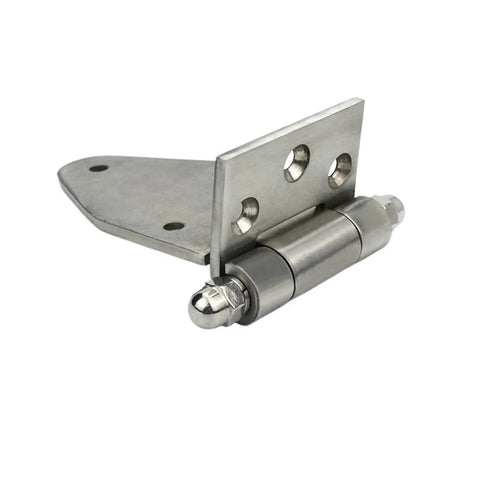 Beefed Up Heavy Duty Rotating Concealed Door Hinges in Stainless Steel for industrial machinery, side view.