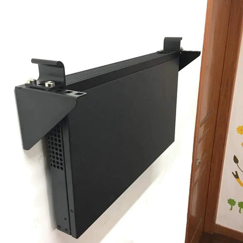 Ready To Roll 1U Vertical Wall Mount Rack For 19 Inch Network Gear mounted on wall, heavy-duty steel bracket, compact design.